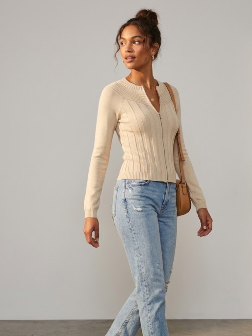 Weekend Max Mara Full-Zip Ribbed Knit Cardigan Size Small